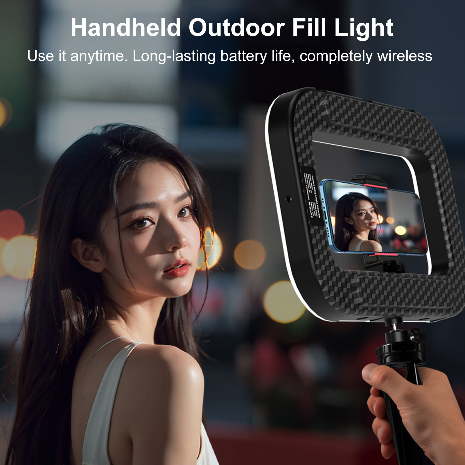 Photography Lighting Professional - 充電式携帯電話ライト、ハンドヘルドフォンスタビライザー（スマホホルダー付き）、ビデオ録画用ハンドヘルドリングセルフィーライト
