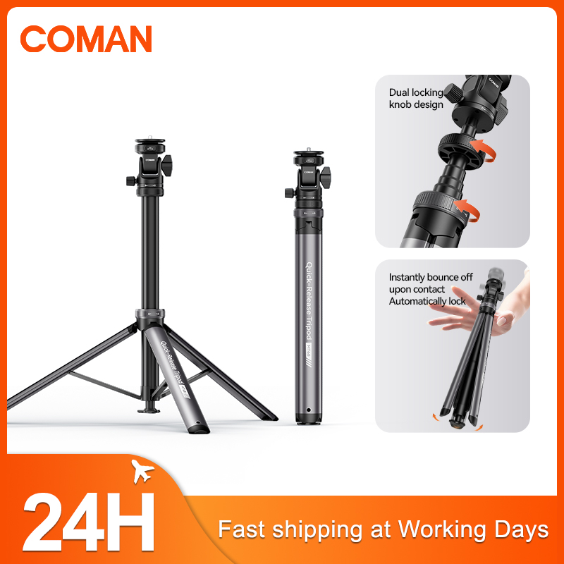 Photography Lighting Triangle - COMAN MT68 ワンクリックポップアップクイックリリースライトスタンド 写真撮影用ライト DSLRカメラ三脚 7段伸縮