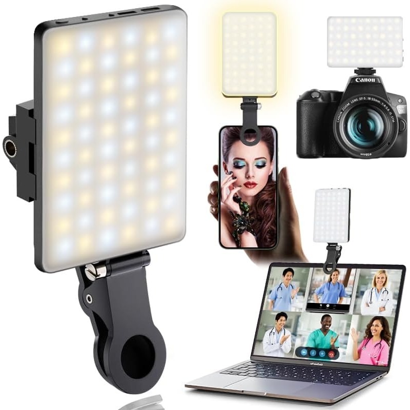 Photography Lighting Professional - LEDポータブルクリップオン自撮りライト; ビデオ会議用照明、3つの照明モード、iPhoneカメラやノートパソコンに適しています