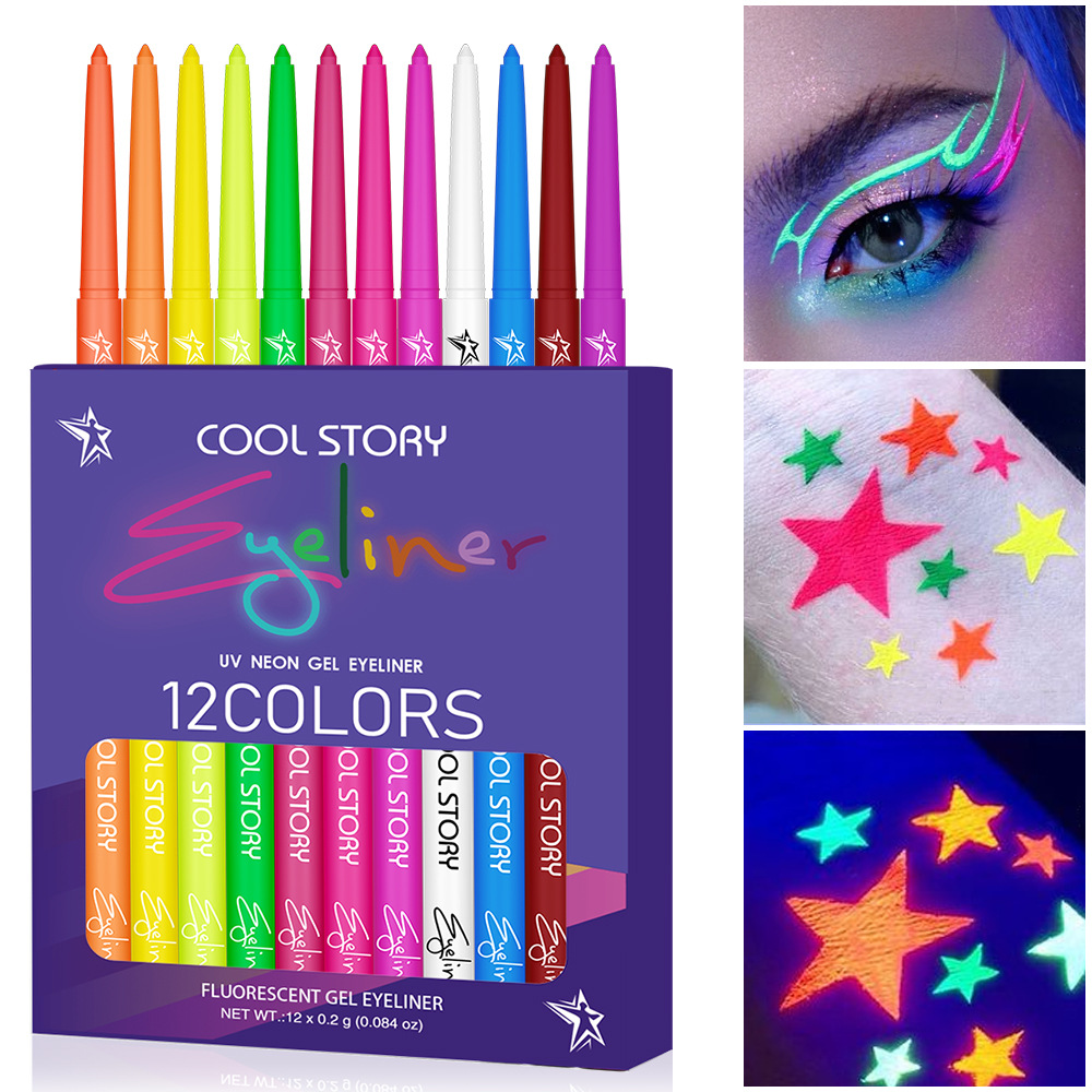 Coloured Gel Set - 12 色蛍光アイライナーカラー UV 防水アイライナーゲルペンハロウィンフェイスペイントペン速乾性アイライナー