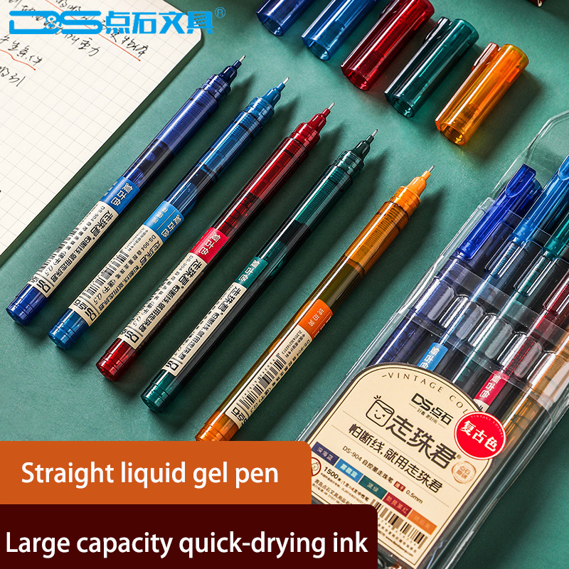 Coloured Gel Set - 5個の高容量ストレート液体ゲルペンDS-904クイックドライヴィンテージカラーインク10色セット0.5ミリメートル針状先ハンドブック