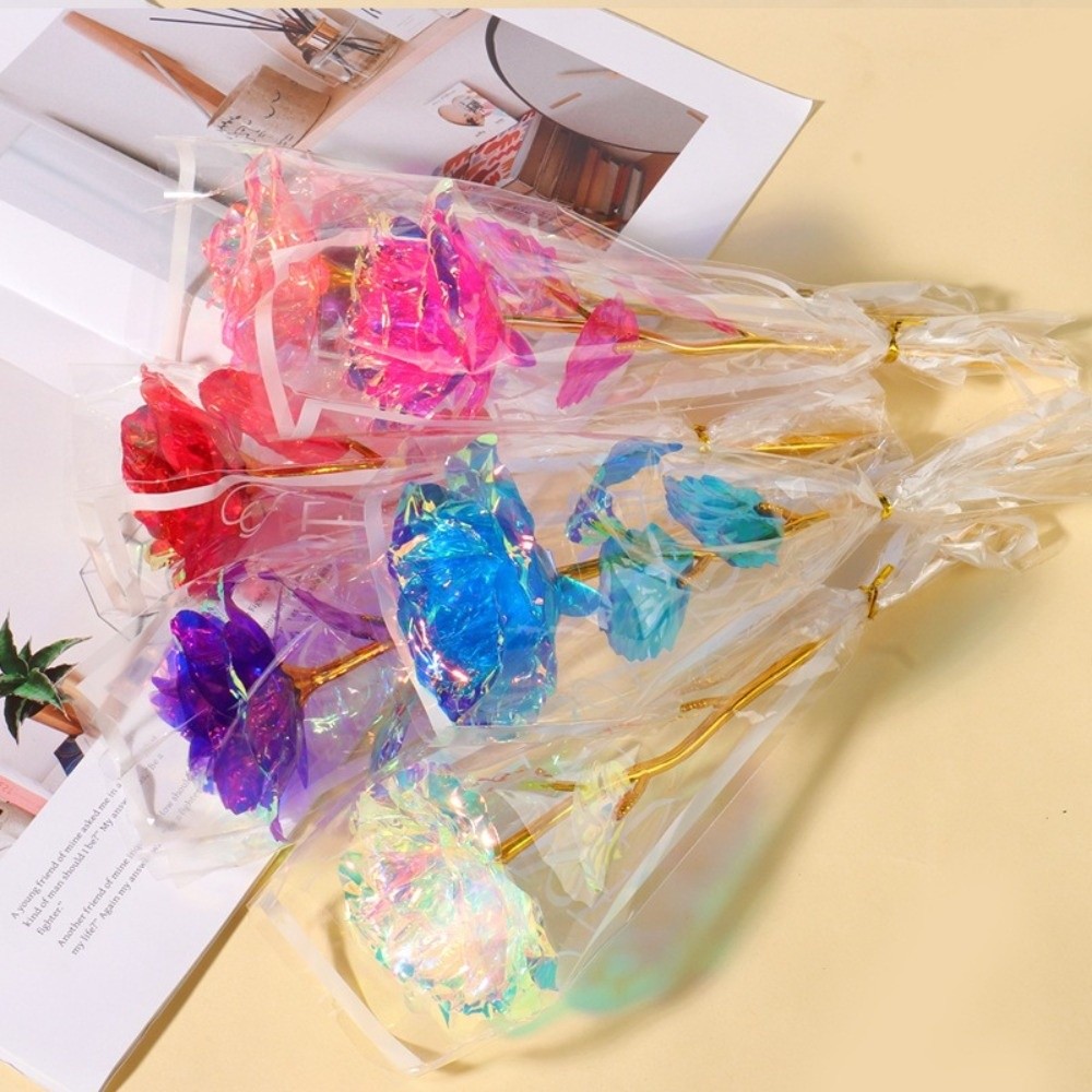 Photography Lighting Simulator Free - 光る金箔のバラの花、LEDライト付き、カラフルな造花のバラのブーケ、母の日のプレゼント、写真撮影用小道具。