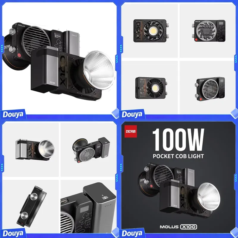 Photography Lighting Portable - ZHIYUN Molus X100 100W COB LEDライト。写真撮影やビデオ撮影用の屋外照明。ハンドヘルドで持ち運び可能な小型ライト。