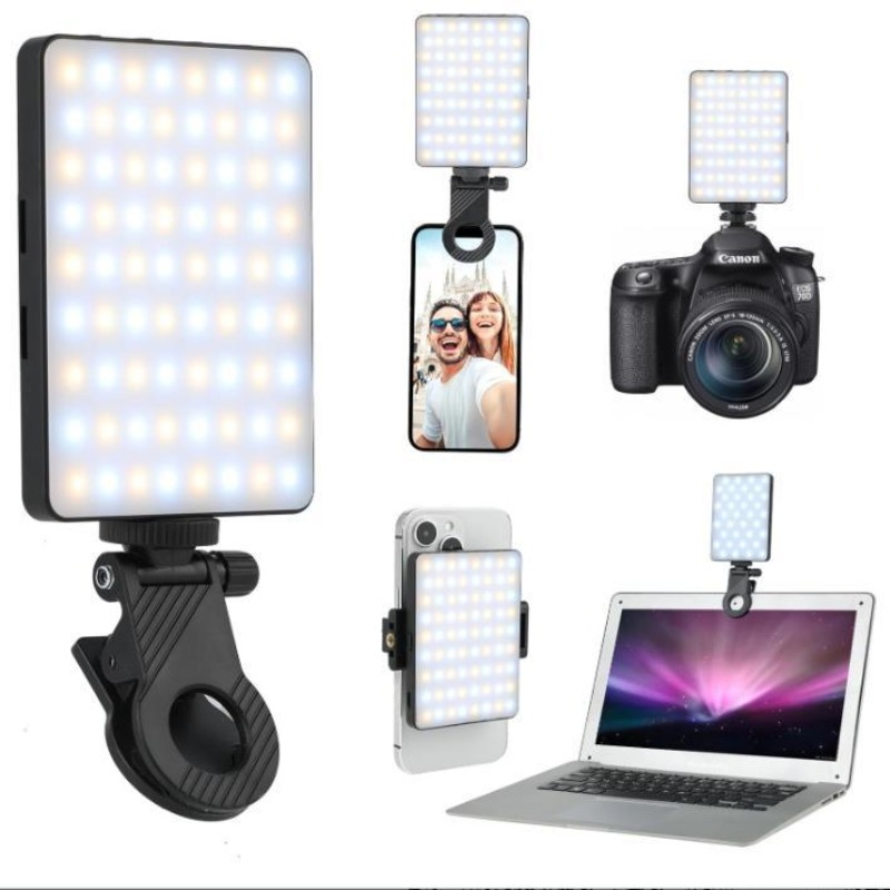 Photography Lighting Professional - 1個入り充電式LEDセルフィーライト、3モード調光可能ライト、携帯電話/ラップトップ/PC用クリップ式、メイクアップ、ビデオ、タッチアップメイク用