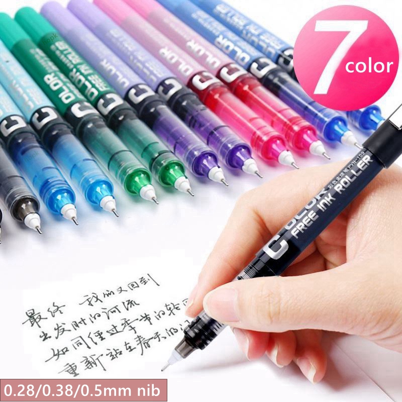 Coloured Gel Set - 7ピース/セット大容量ストレート液体ローラーゲルペン0.28/0.38/0.5ミリメートル針先端カラーインクボールペン学校オフィス文具