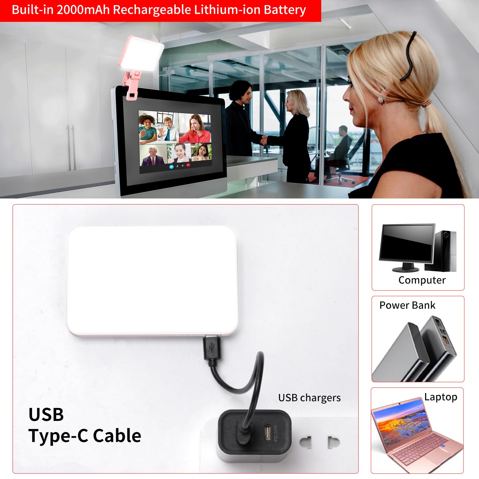 キングマピンクの充電式セルフィーライト、ポータブルクリップ、 - Photography Lighting Professional のレビューと価格
