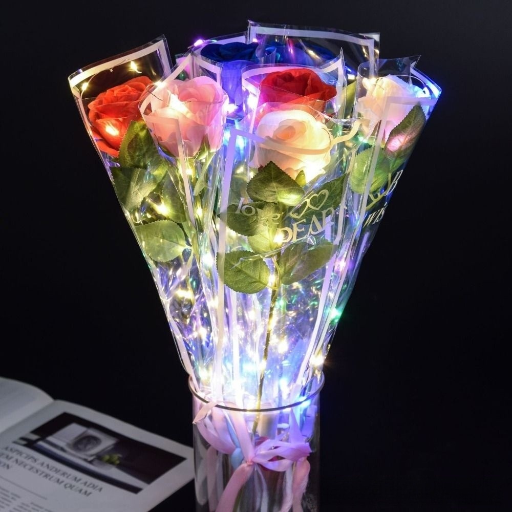 光る人工バラの花 LED ライトカラフルな模擬バラの花束写真 - Photography Lighting Simulator Free のレビューと価格