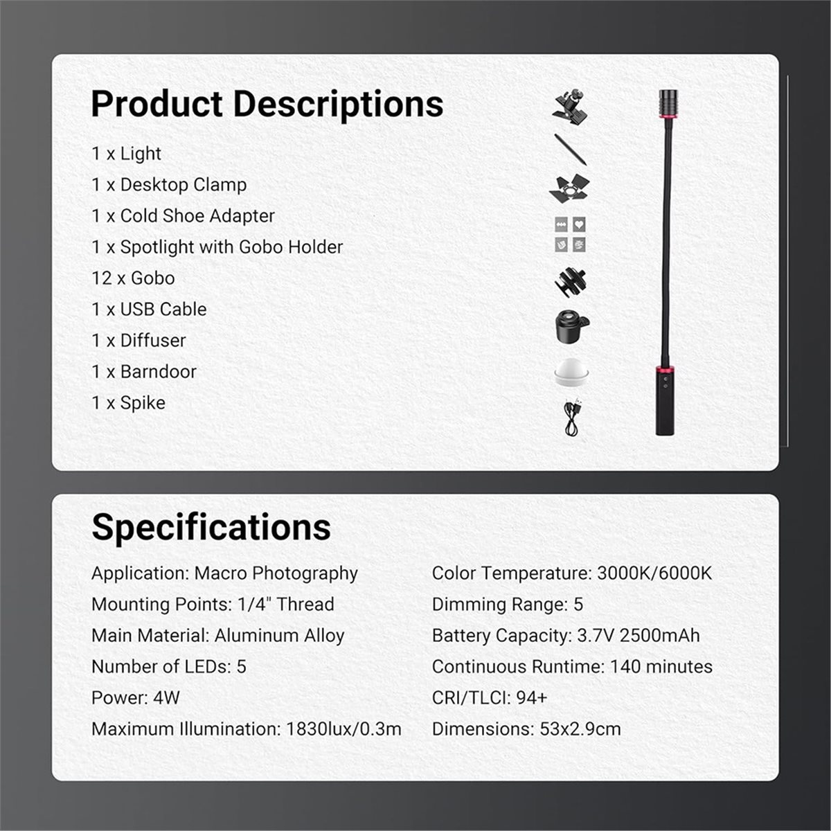 goodidea マクロ写真用 LED ライト 4W ミニス - Photography Lighting Angles のレビューと価格